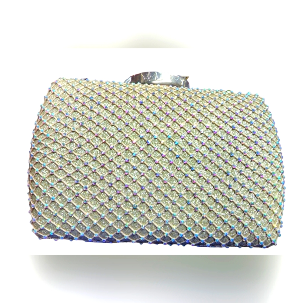 Statement Rhinestone Gold Special Occasion Clutch with 2 Shoulder Straps NWT